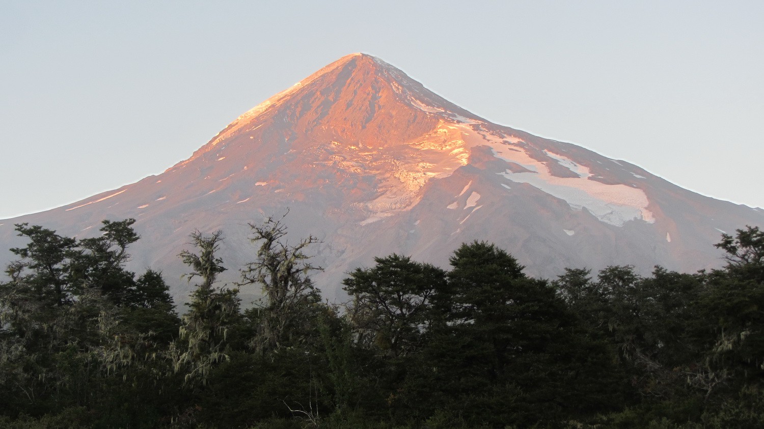 North face of Volcan Lanin seen from the Information Center at Paso de Mamuil Malal